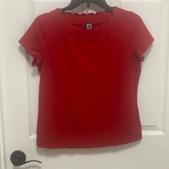 Anne Klein Tops Anne Klein Sport Red Top Scalloped Neckline